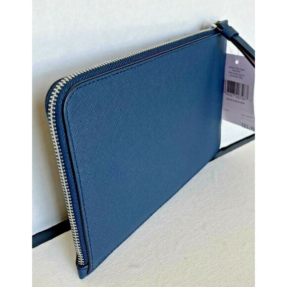 New Kate Spade Medium L-zip Reiley Shadow Anchor Wristlet Leather Petrol Blue - Picture 4 of 5